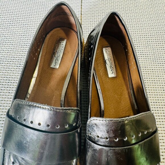 Halogen Emily Metal Pewter Leather Loafer 10 Comfortable Preppy Academic Shoe - Picture 12 of 15